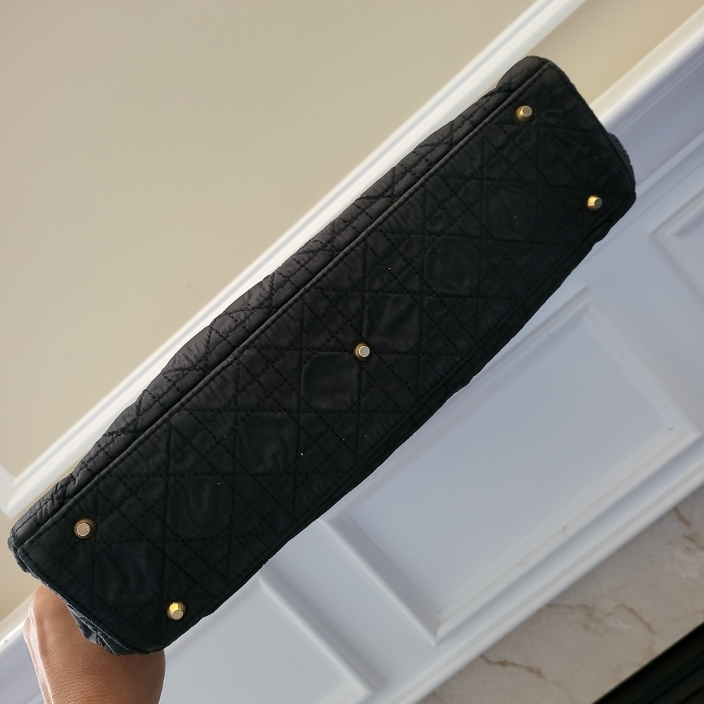 Christian Dior Cannage Tote Hand Bag Quilted Leather Cloth Black...Auth,,w/COA - Picture 4 of 16
